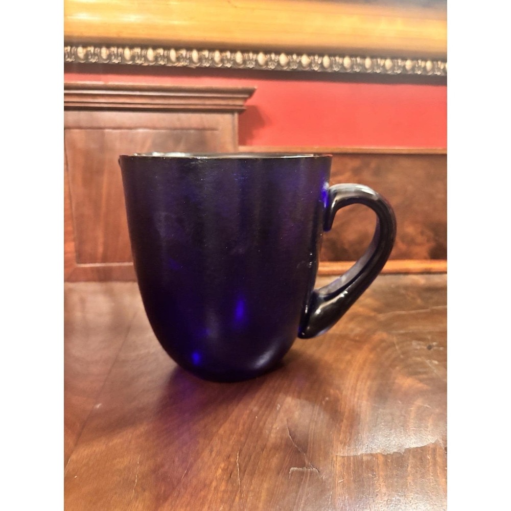 Vintage Cobalt Blue Blown Glass Creamer Pitcher Textured Swirl 6 1/2" MCM